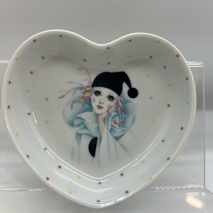 Heart-Shaped Porcelain Art Plate with clown made in Japan vintage trinket dish